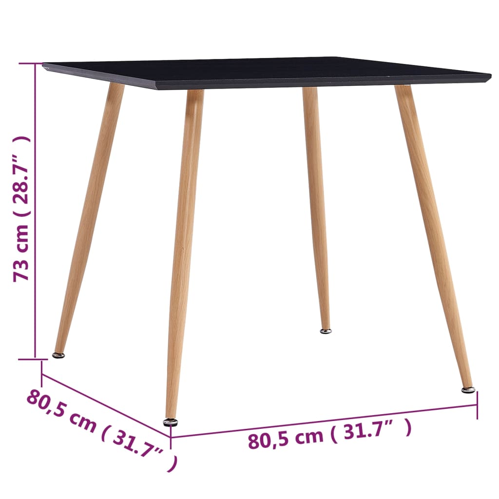 Dining Table Black and Oak 80.5x80.5x73 cm MDF