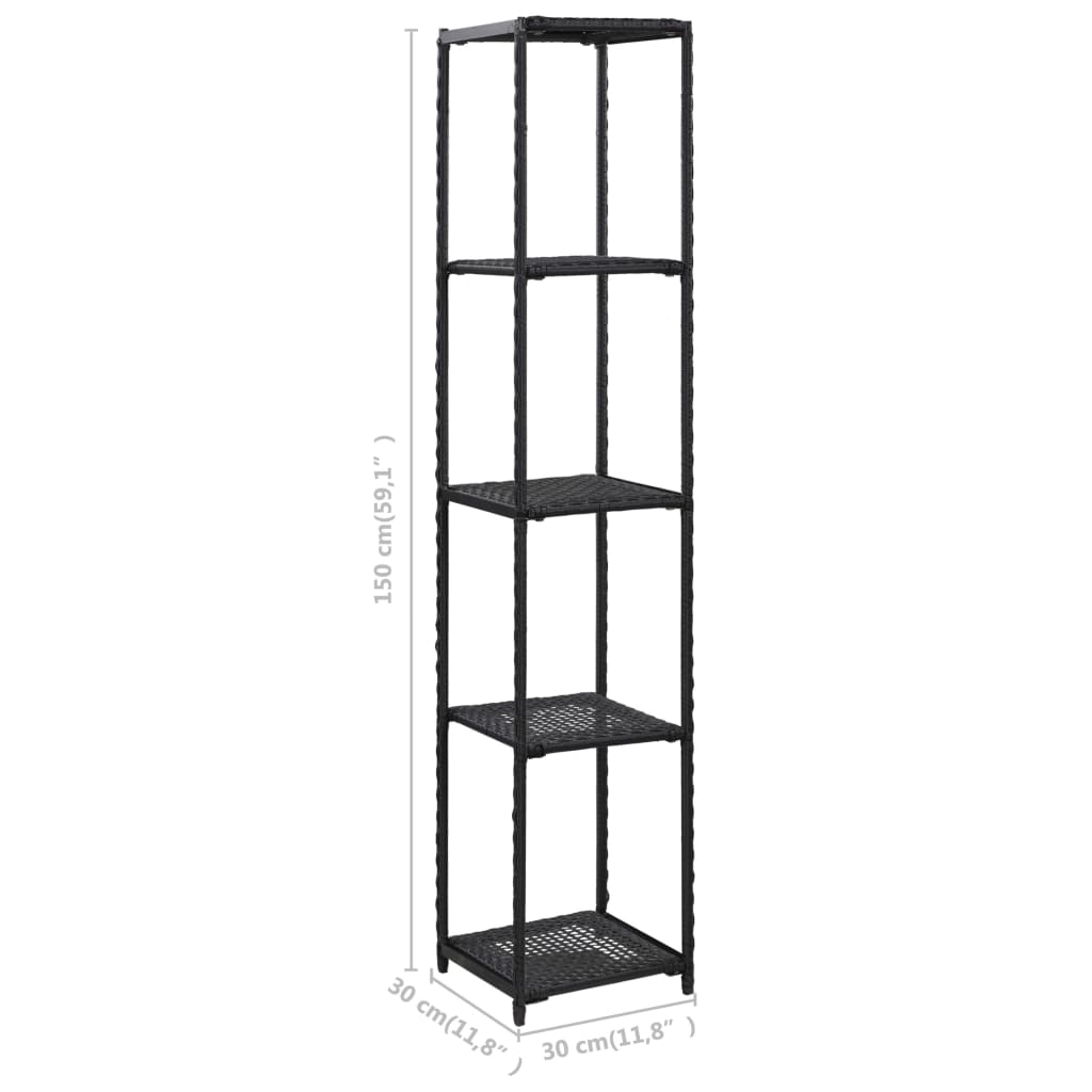 Storage Shelf Black 30x30x150 cm Poly Rattan