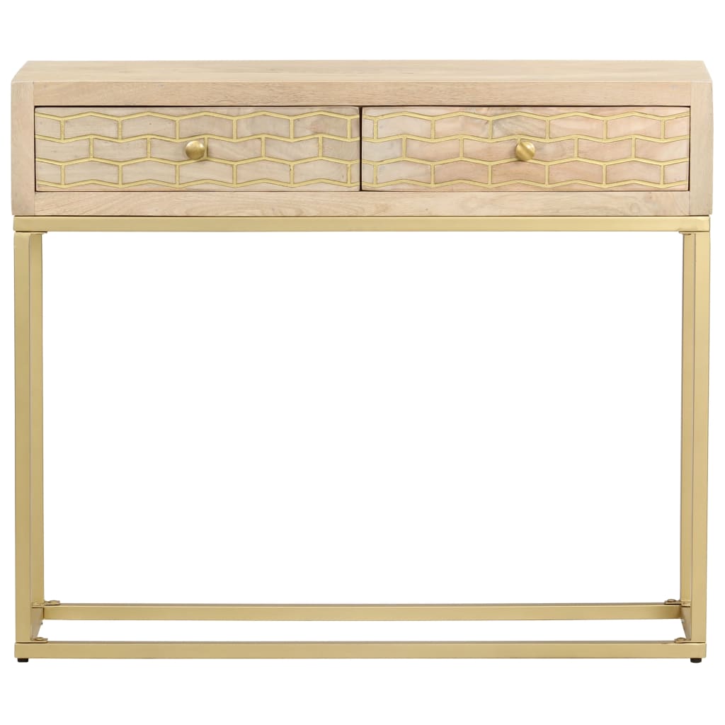 Console Table Gold 90x30x75 cm Solid Mango Wood