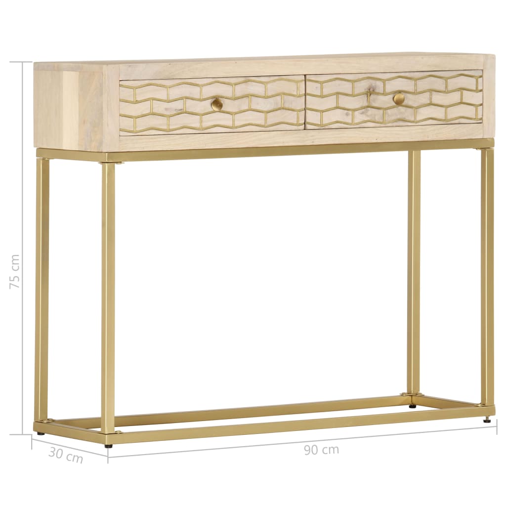 Console Table Gold 90x30x75 cm Solid Mango Wood