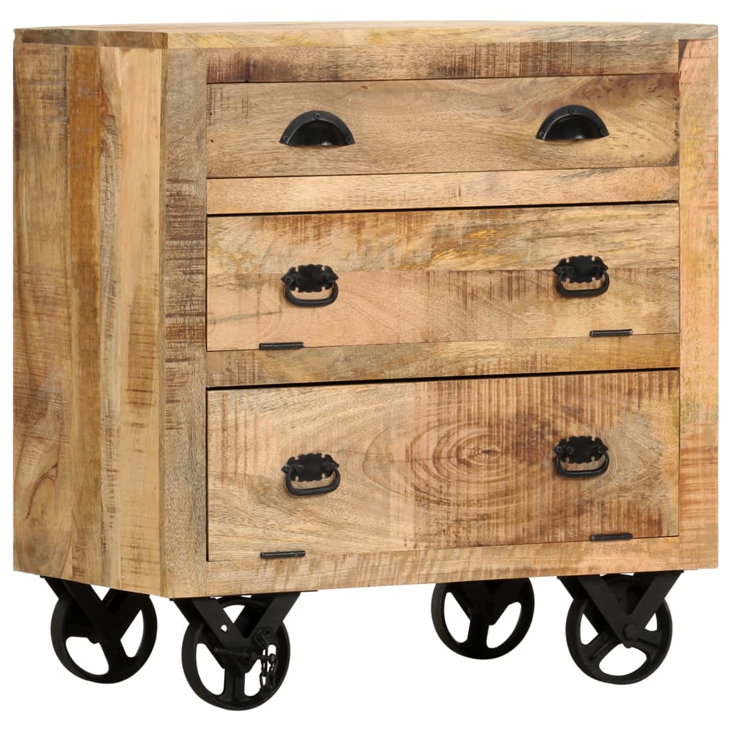 Side Cabinet with Wheel 70x40x75 cm Solid Mango Wood