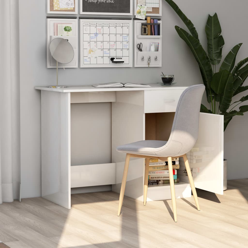 Desk High Gloss White 100x50x76 cm Engineered Wood