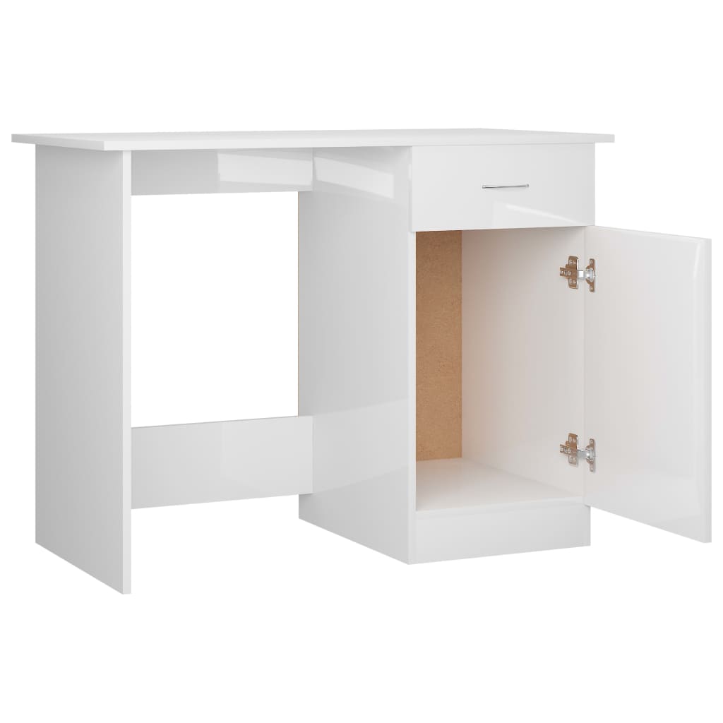 Desk High Gloss White 100x50x76 cm Engineered Wood