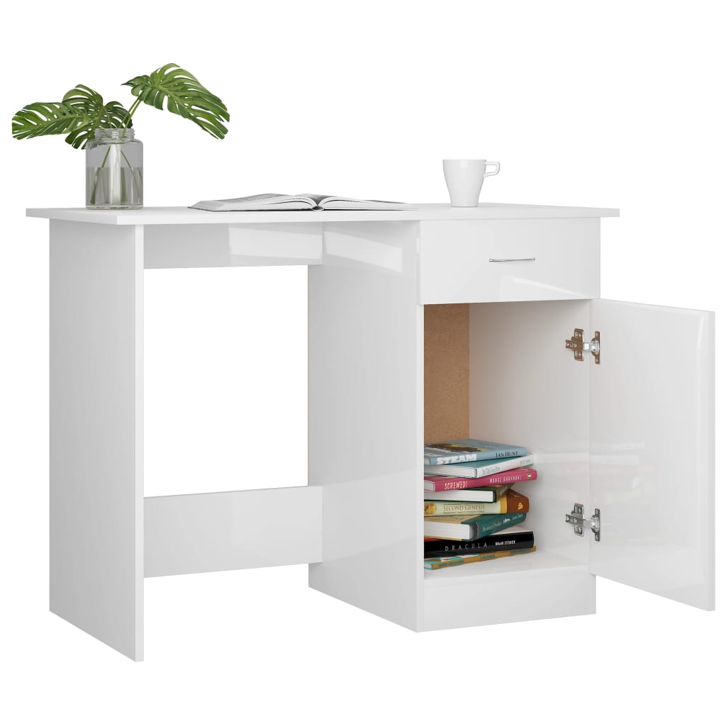 Desk High Gloss White 100x50x76 cm Engineered Wood