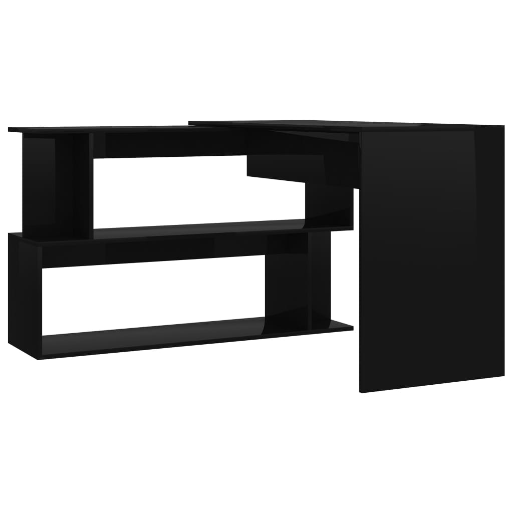 Corner Desk High Gloss Black 200x50x76 cm Engineered Wood