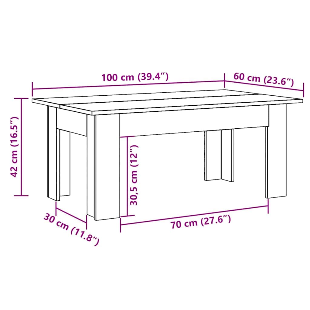 Coffee Table White 100x60x42 cm Engineered Wood