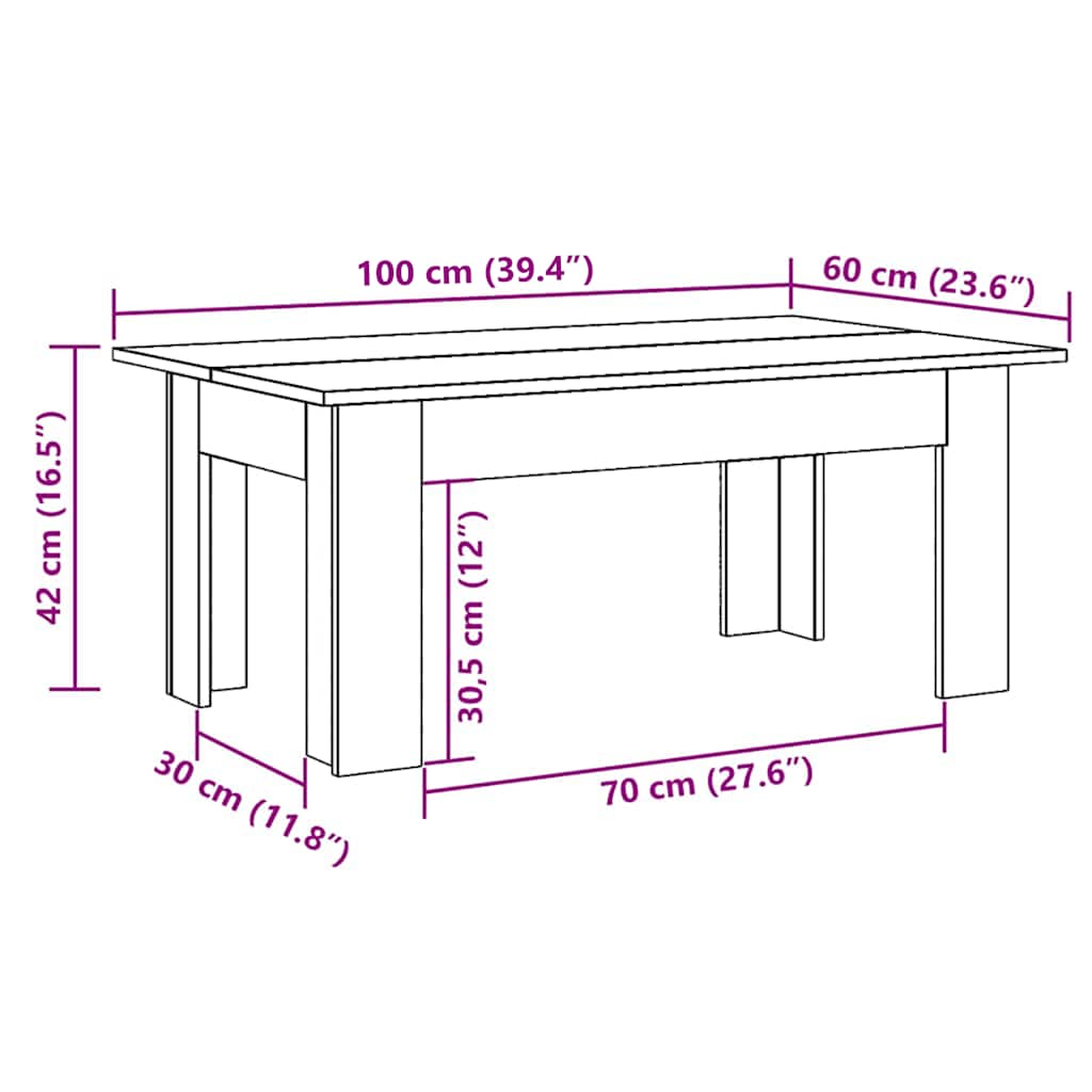 Coffee Table Concrete Grey 100x60x42 cm Engineered Wood