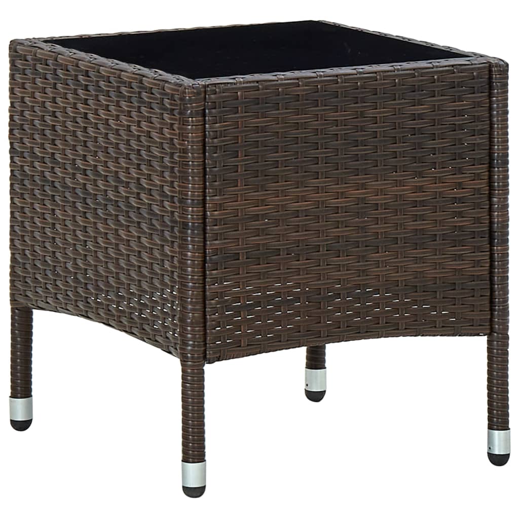 Outdoor Patio Poly Rattan Garden Side Coffee Table With Glass Top Outside Tables