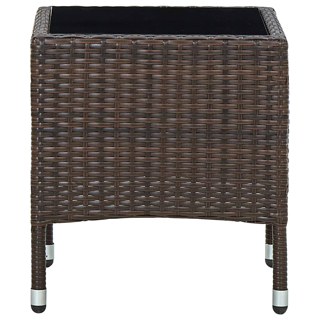 Outdoor Patio Poly Rattan Garden Side Coffee Table With Glass Top Outside Tables