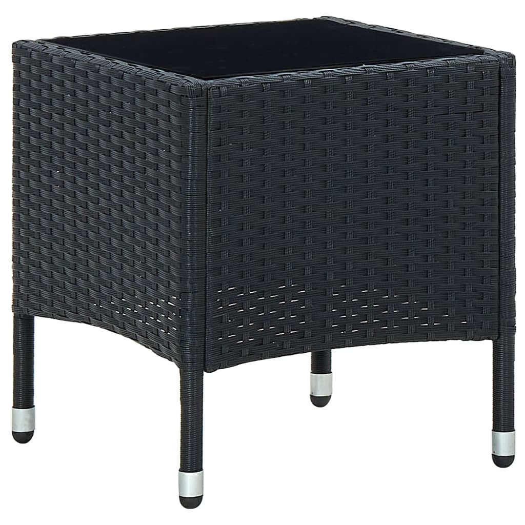 Outdoor Patio Poly Rattan Garden Side Coffee Table With Glass Top Outside Tables