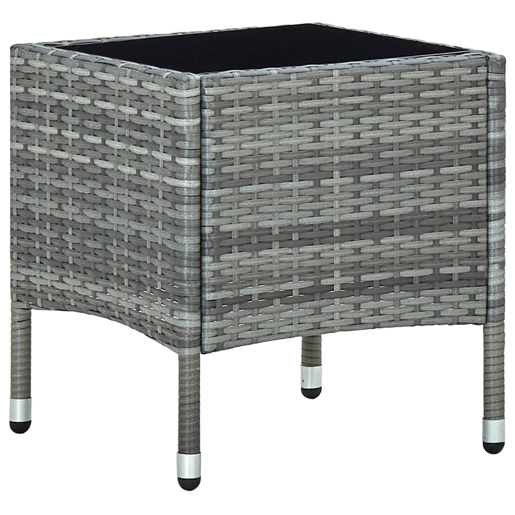 Outdoor Patio Poly Rattan Garden Side Coffee Table With Glass Top Outside Tables