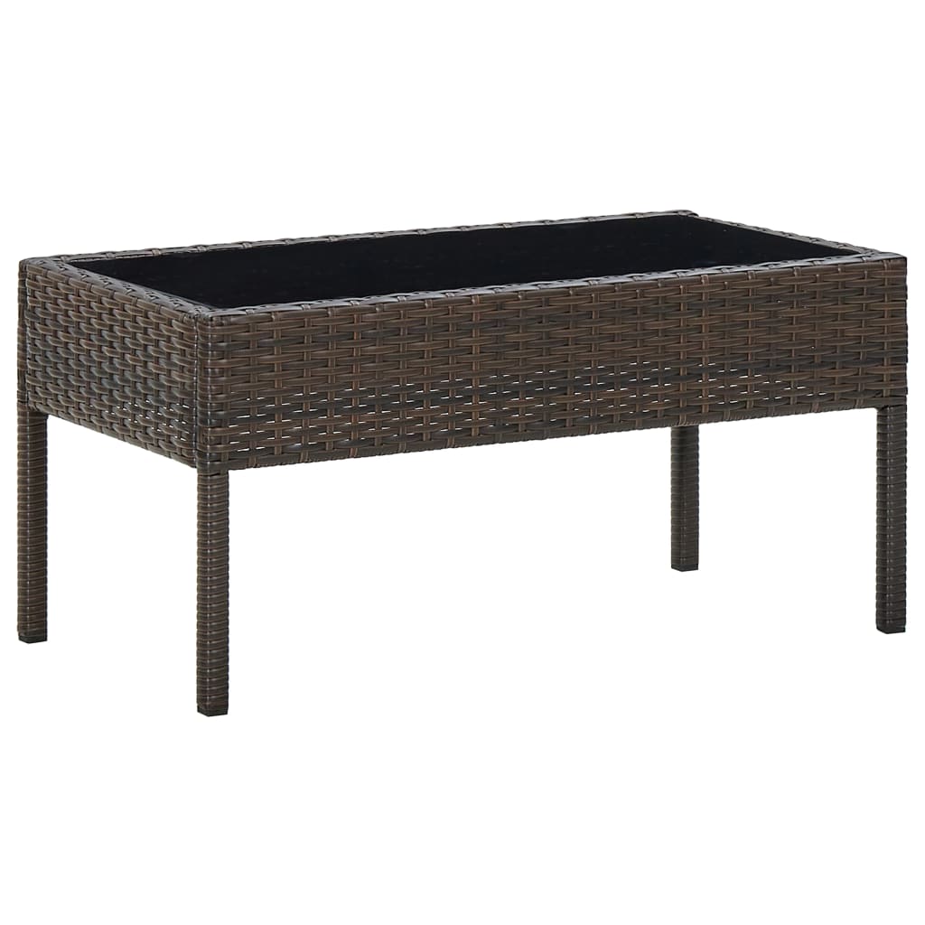 Outdoor Patio Poly Rattan Garden Coffee Table With Glass Top Balcony Tables