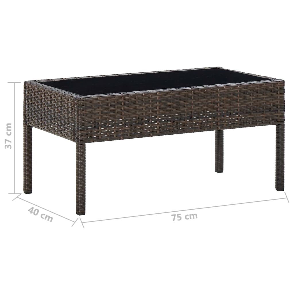 Outdoor Patio Poly Rattan Garden Coffee Table With Glass Top Balcony Tables
