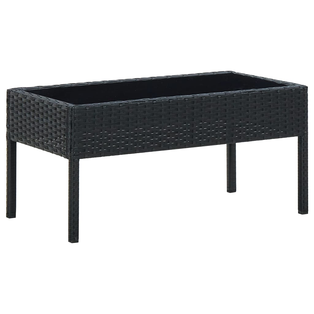 Outdoor Patio Poly Rattan Garden Coffee Table With Glass Top Balcony Tables