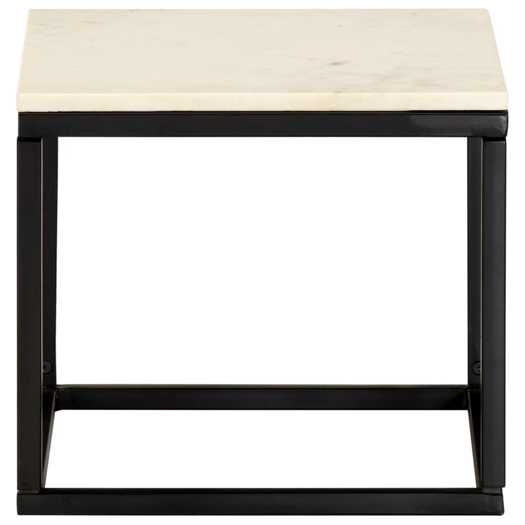 Coffee Table White 40x40x35 cm Real Stone with Marble Texture