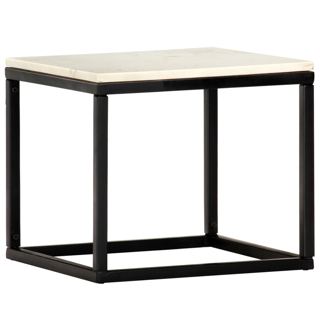 Coffee Table White 40x40x35 cm Real Stone with Marble Texture