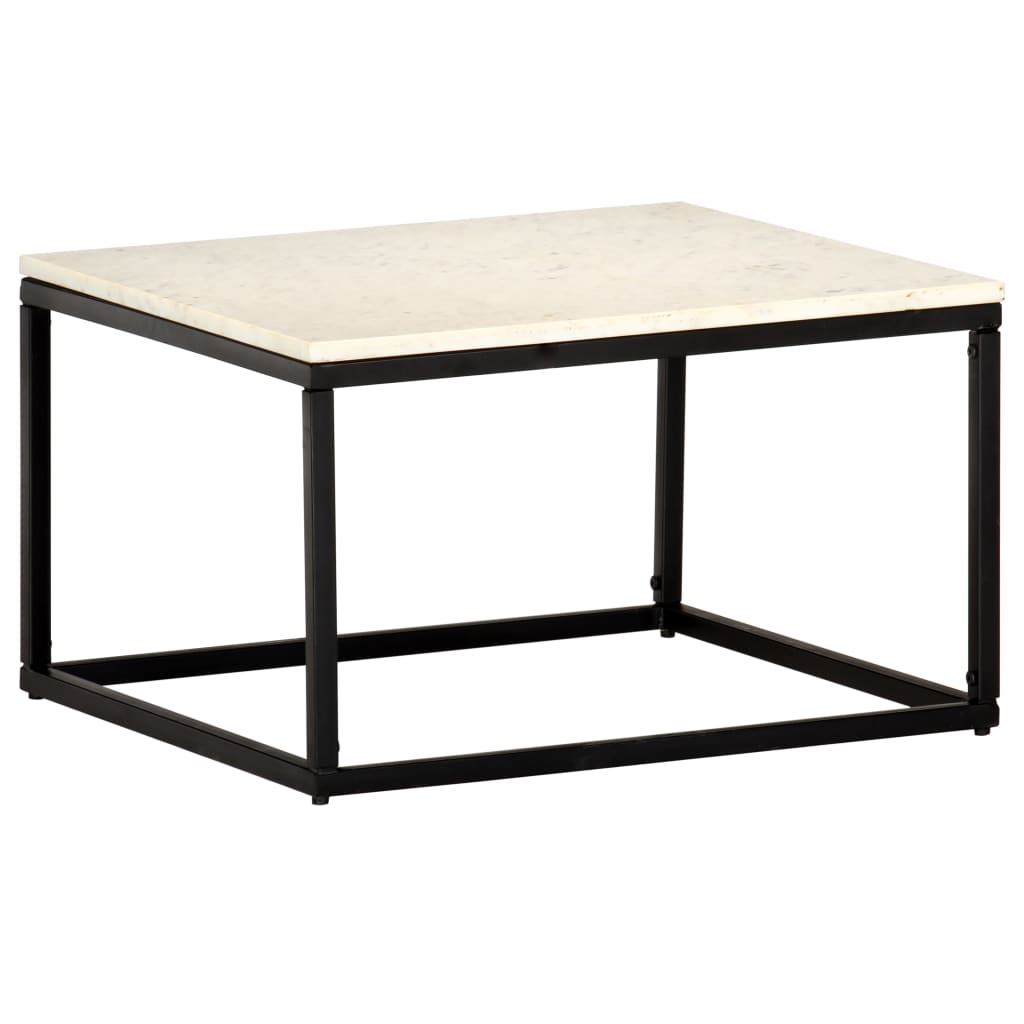 Coffee Table White 60x60x35 cm Real Stone with Marble Texture