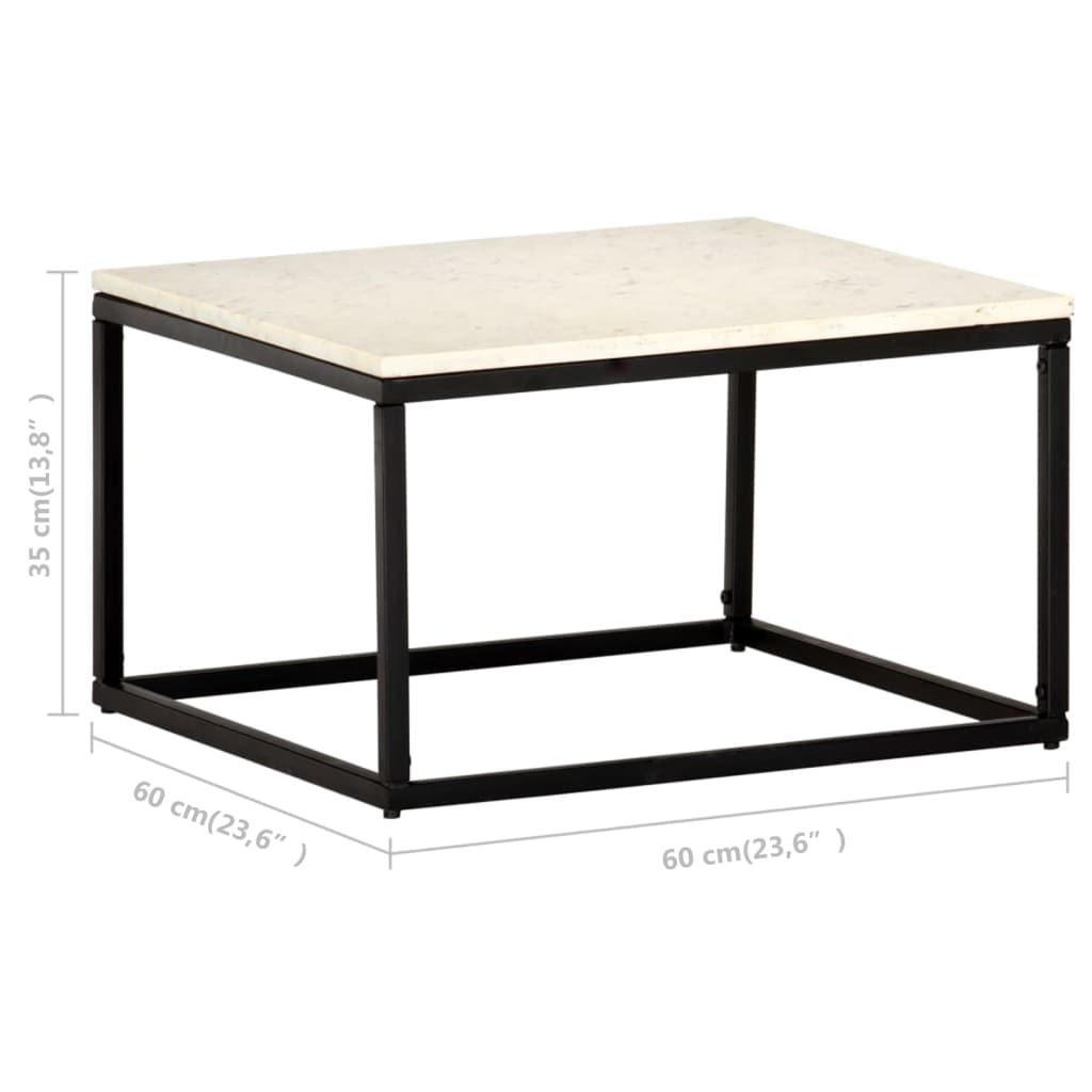 Coffee Table White 60x60x35 cm Real Stone with Marble Texture