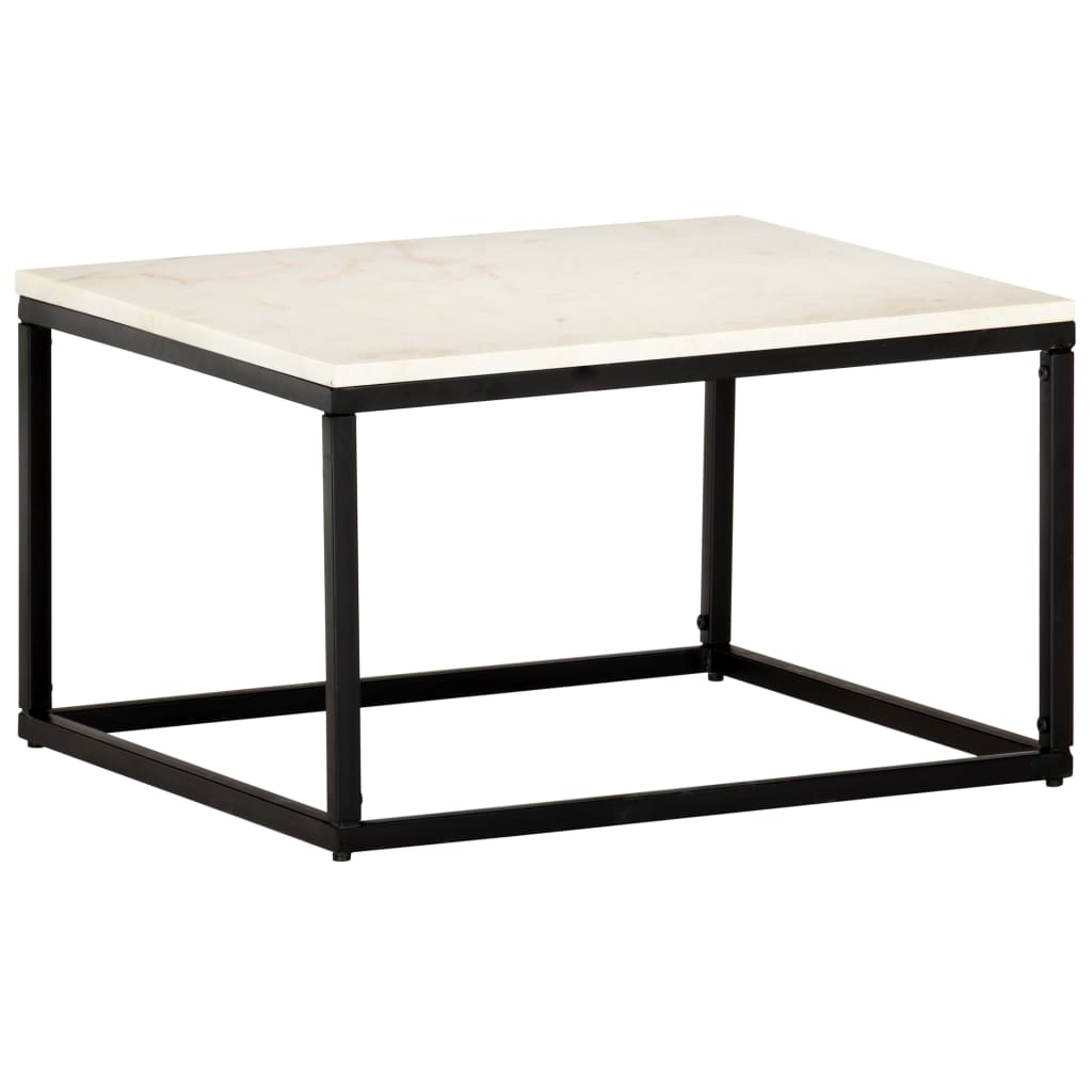 Coffee Table White 60x60x35 cm Real Stone with Marble Texture