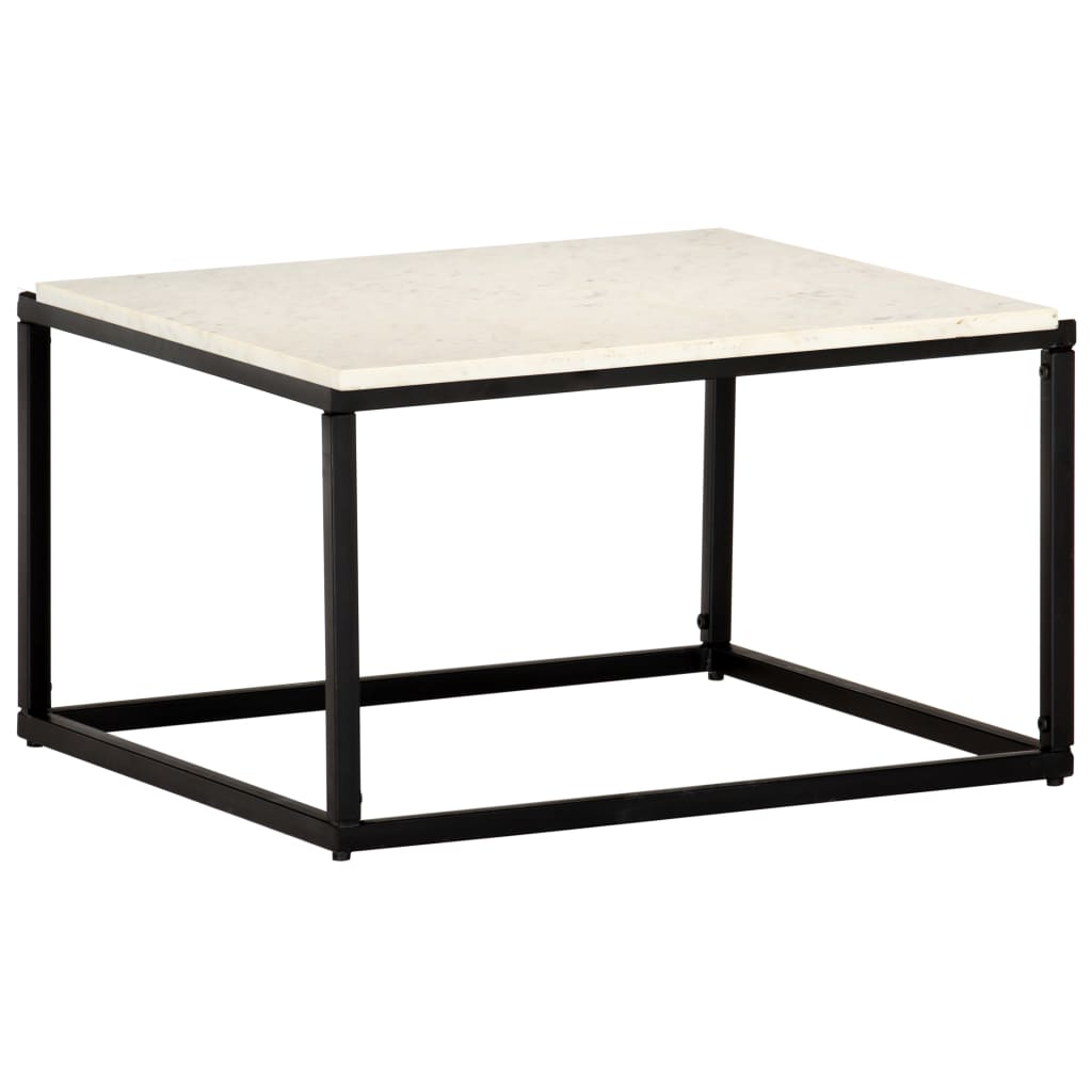Coffee Table White 60x60x35 cm Real Stone with Marble Texture
