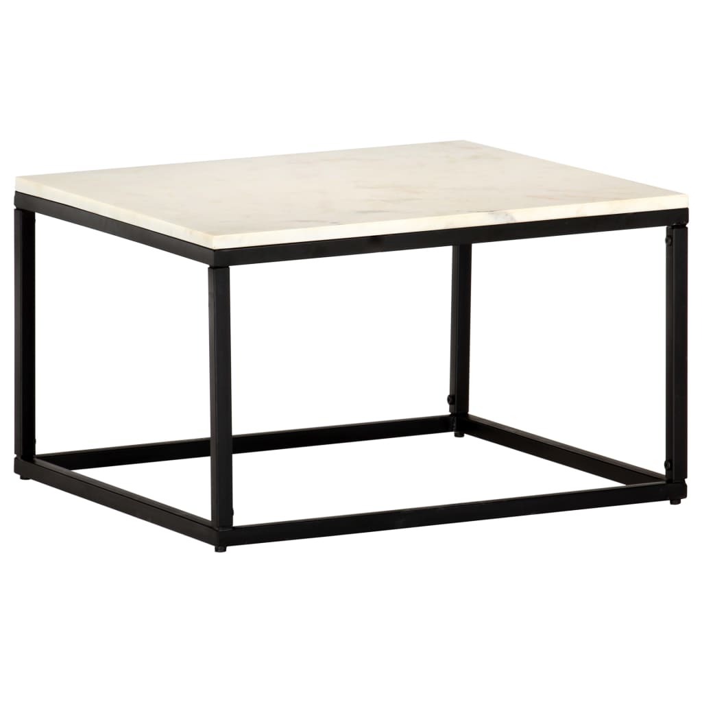 Coffee Table White 60x60x35 cm Real Stone with Marble Texture