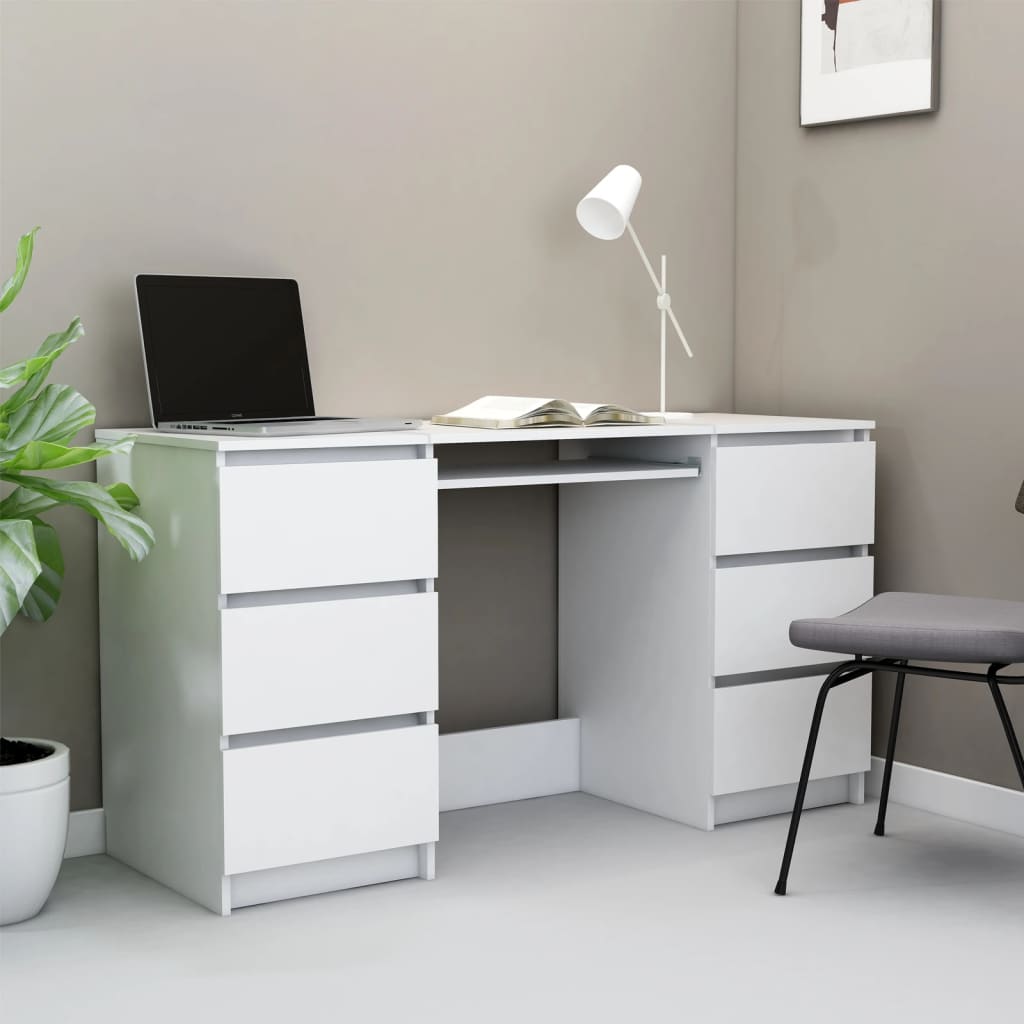 Modern Wooden Home Office Computer Desk Table With 6 Storage Drawers