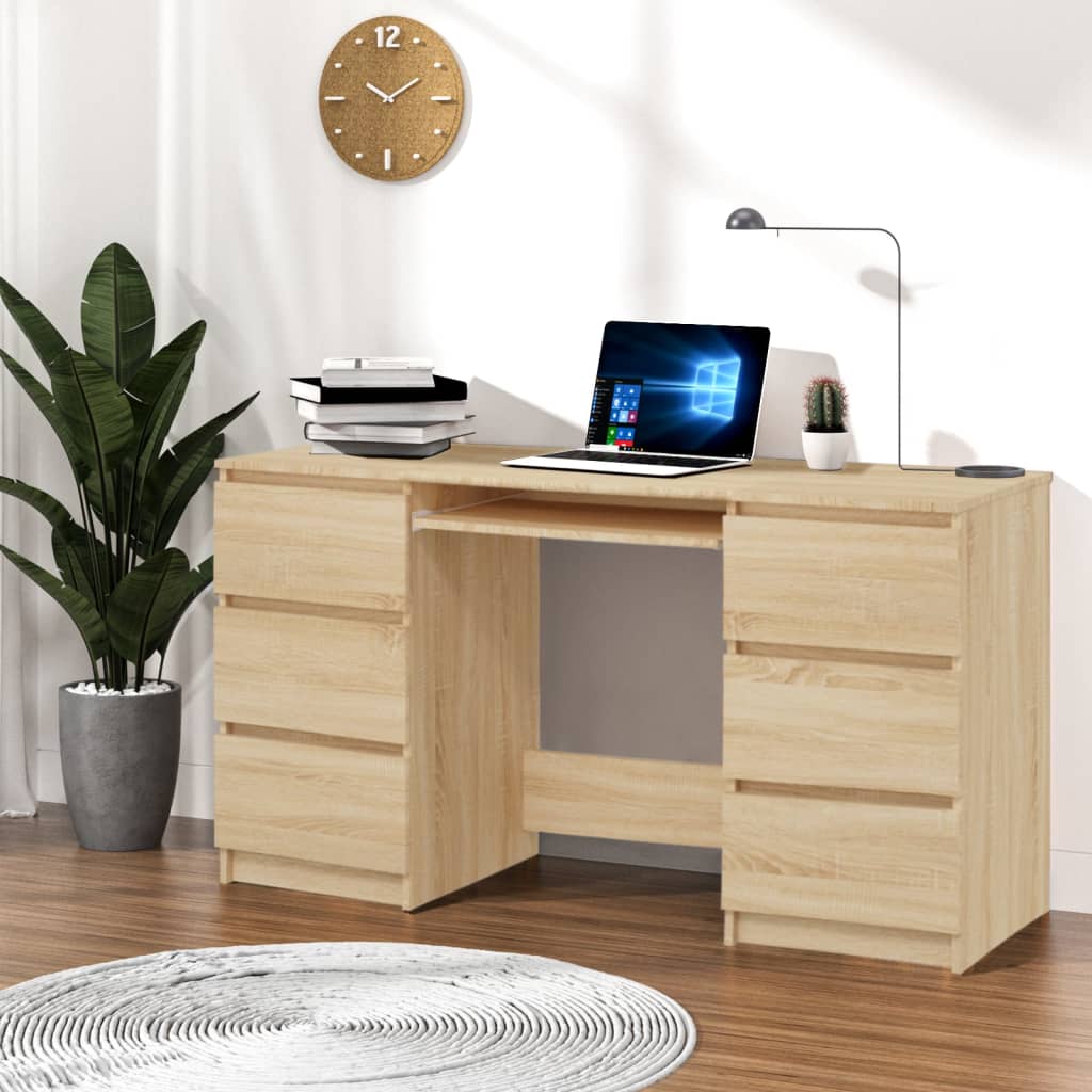 Modern Wooden Home Office Computer Desk Table With 6 Storage Drawers