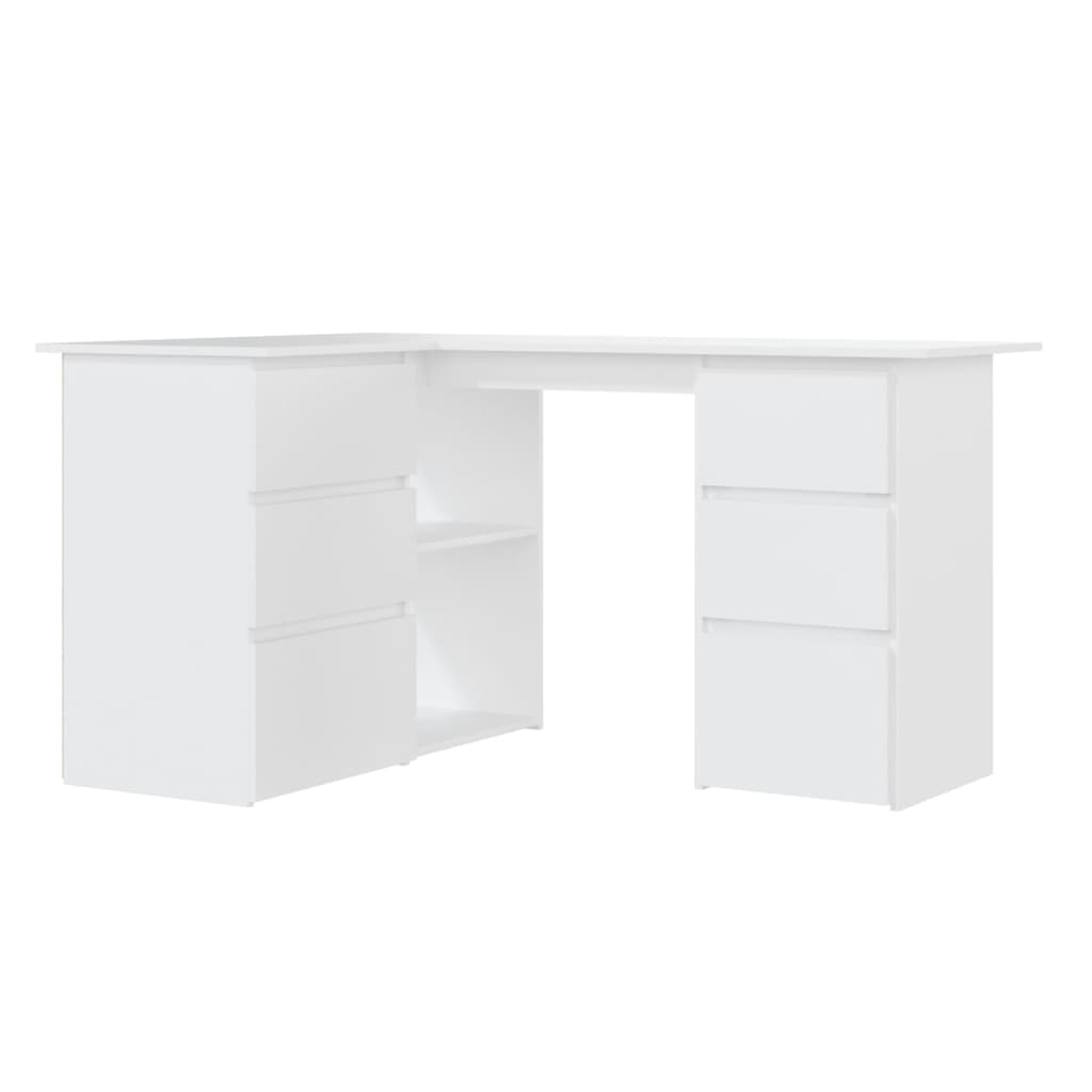Modern Wooden Home Office L-Shape Corner Computer Desk Table With Drawers