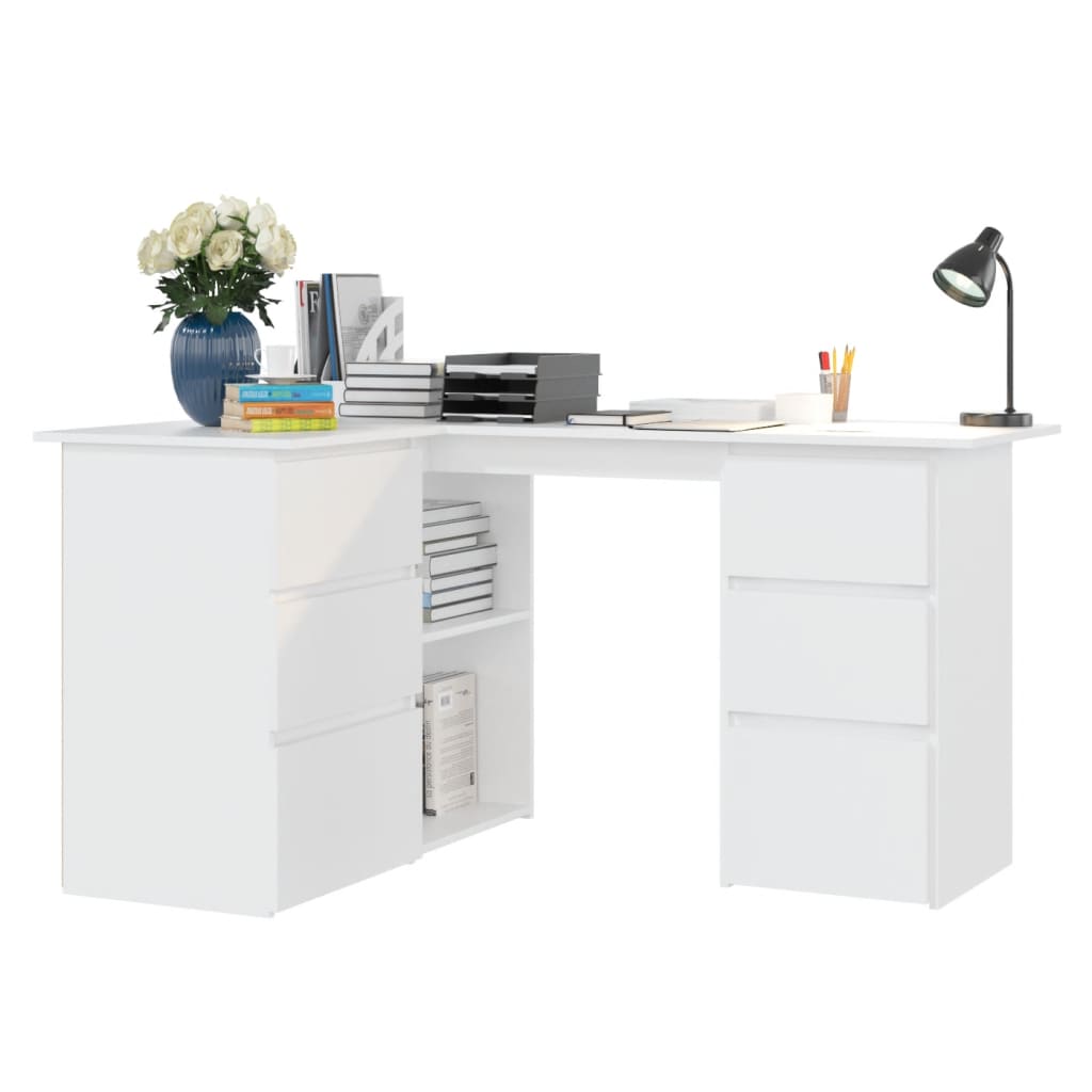Modern Wooden Home Office L-Shape Corner Computer Desk Table With Drawers