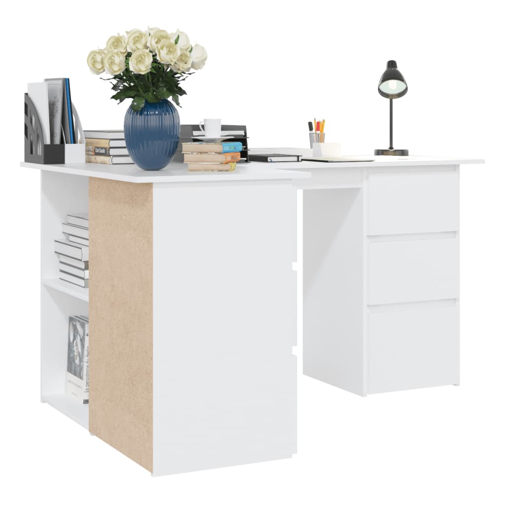 Modern Wooden Home Office L-Shape Corner Computer Desk Table With Drawers