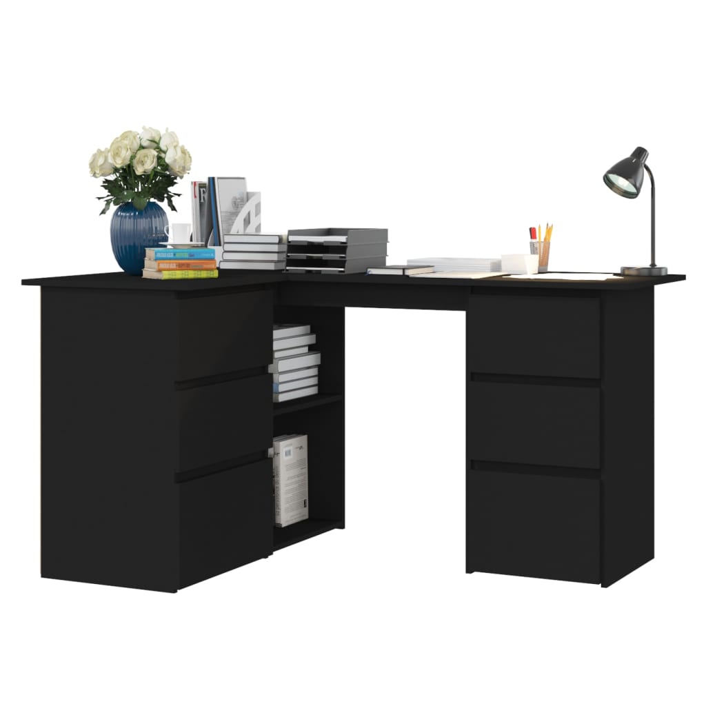 Modern Wooden Home Office L-Shape Corner Computer Desk Table With Drawers