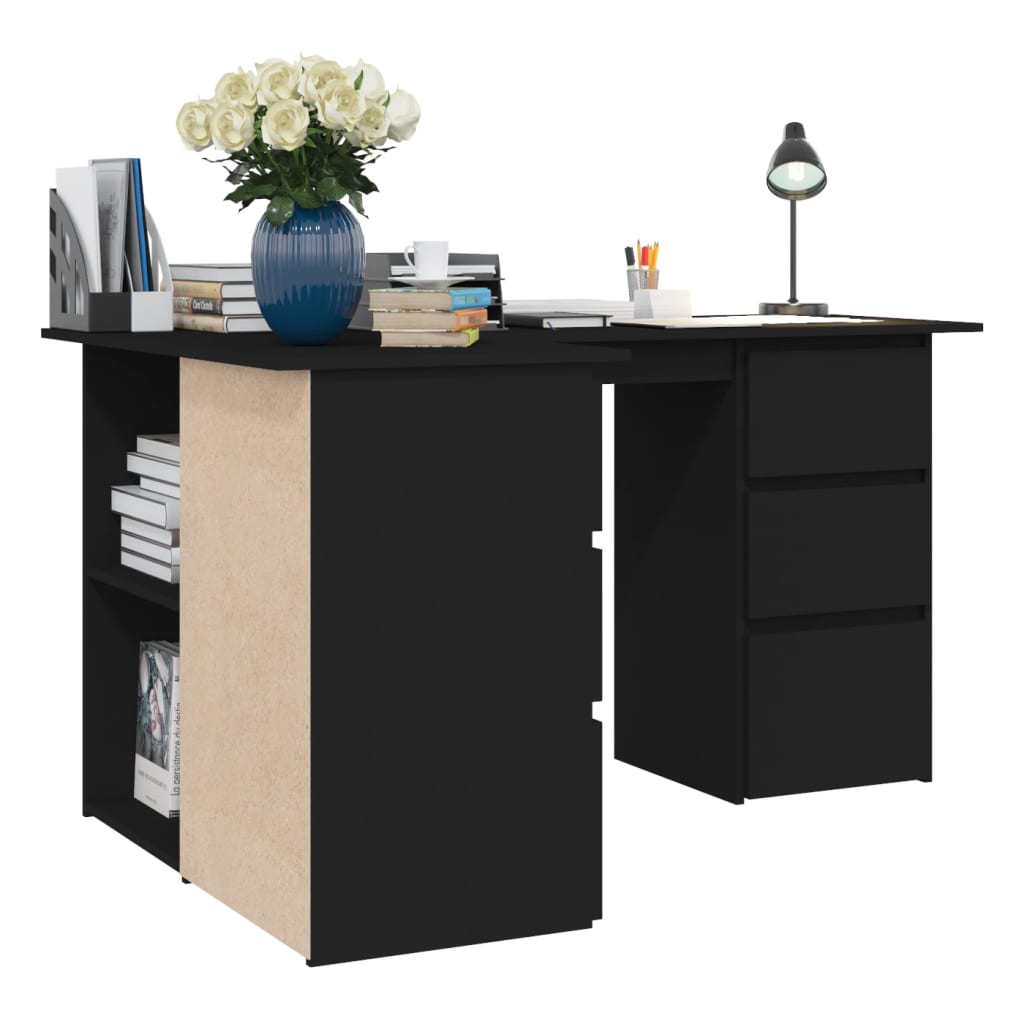 Modern Wooden Home Office L-Shape Corner Computer Desk Table With Drawers