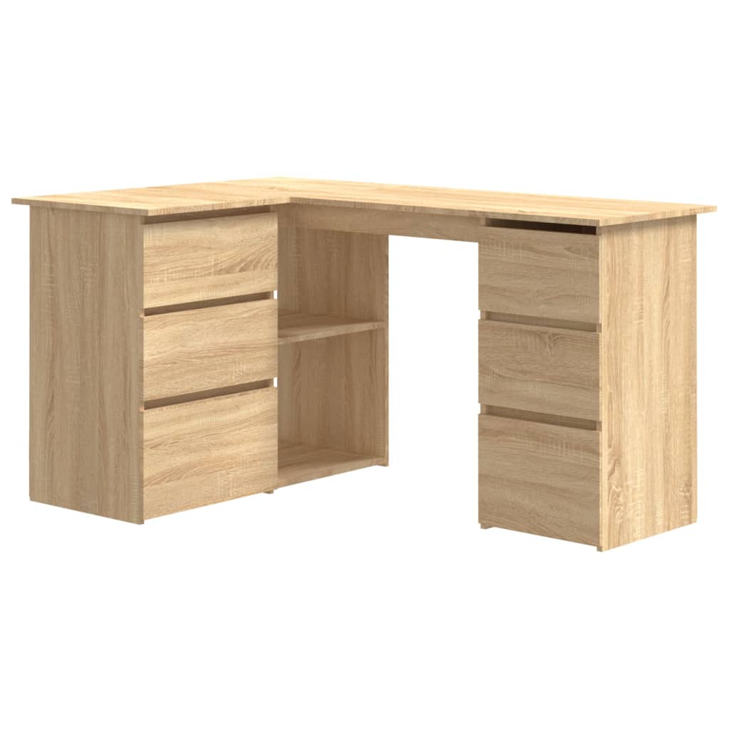 Modern Wooden Home Office L-Shape Corner Computer Desk Table With Drawers