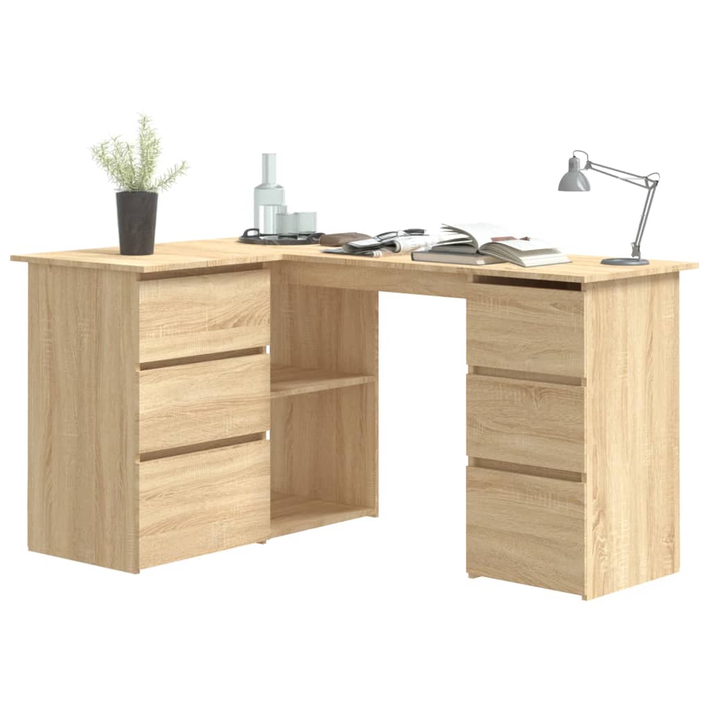 Modern Wooden Home Office L-Shape Corner Computer Desk Table With Drawers