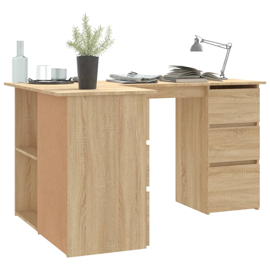 Modern Wooden Home Office L-Shape Corner Computer Desk Table With Drawers