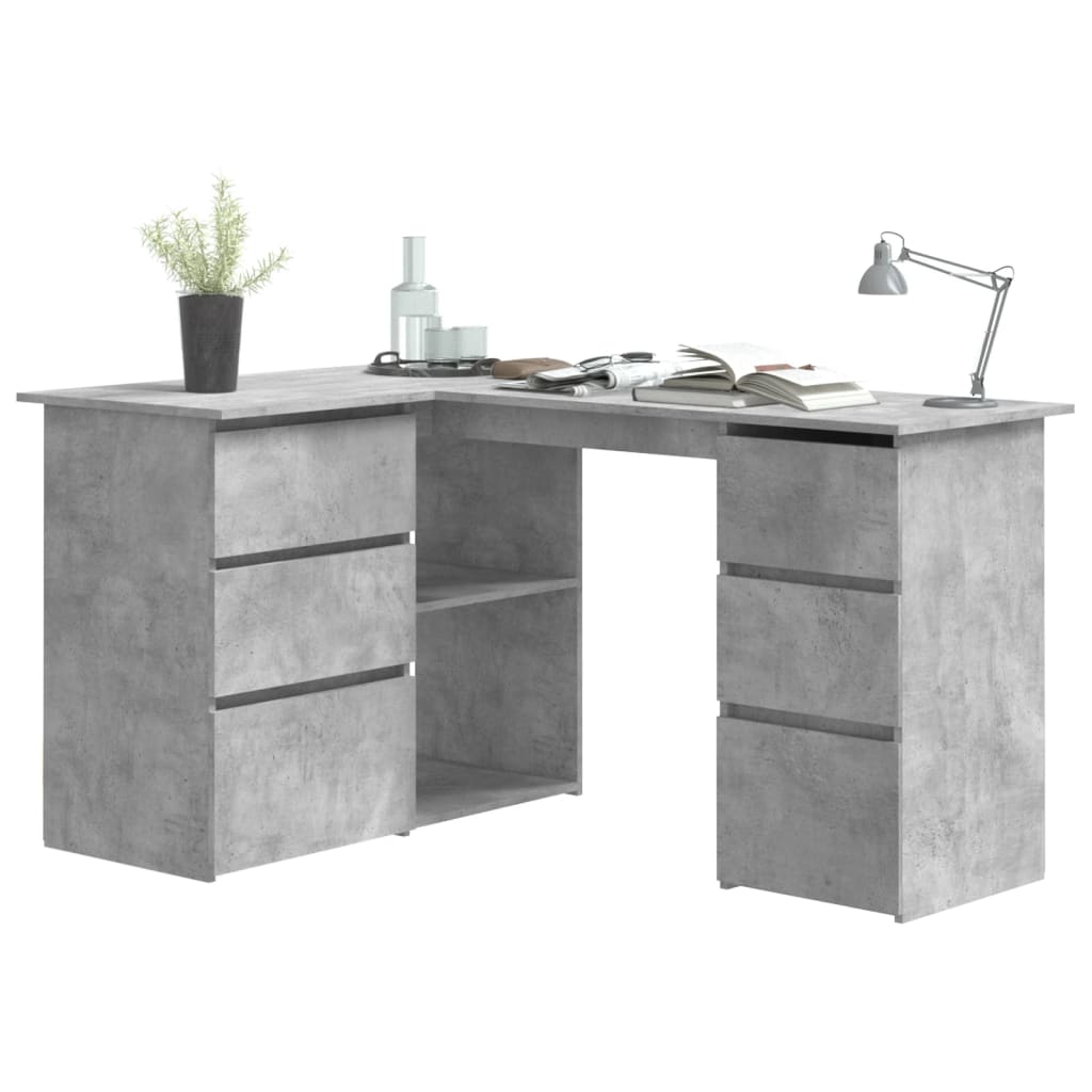 Modern Wooden Home Office L-Shape Corner Computer Desk Table With Drawers