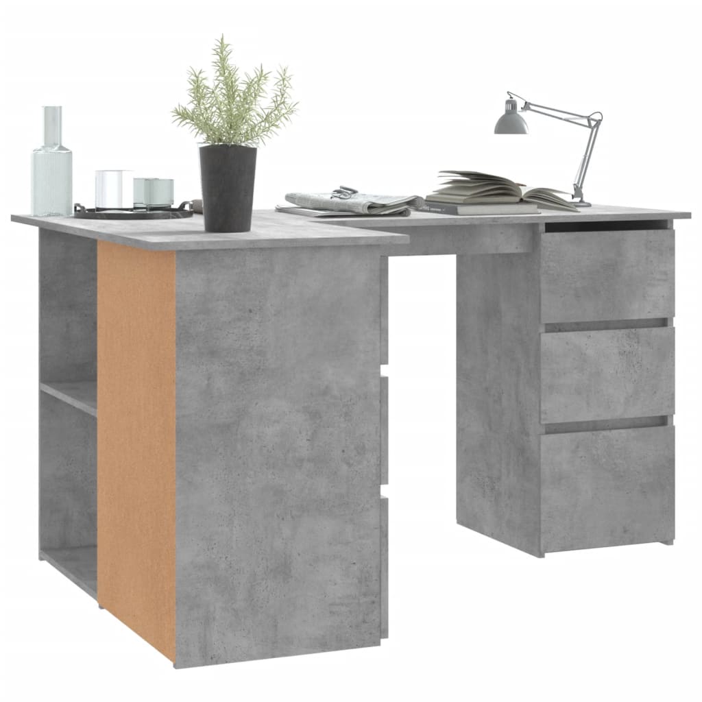 Modern Wooden Home Office L-Shape Corner Computer Desk Table With Drawers