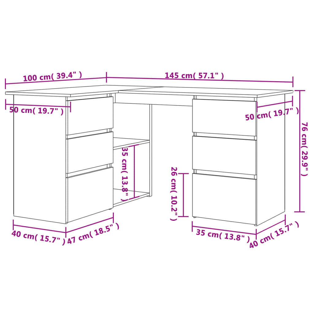 Modern Wooden Home Office L-Shape Corner Computer Desk Table With Drawers