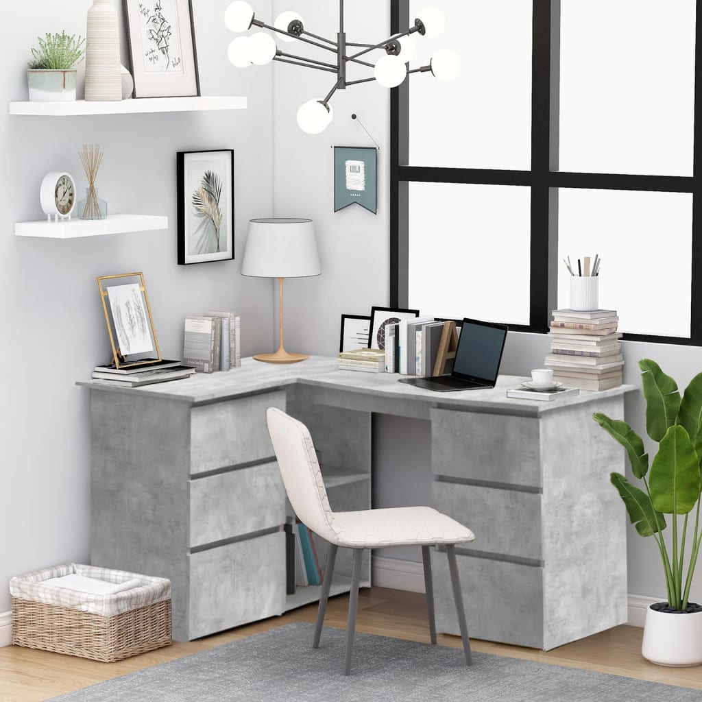 Modern Wooden Home Office L-Shape Corner Computer Desk Table With Drawers