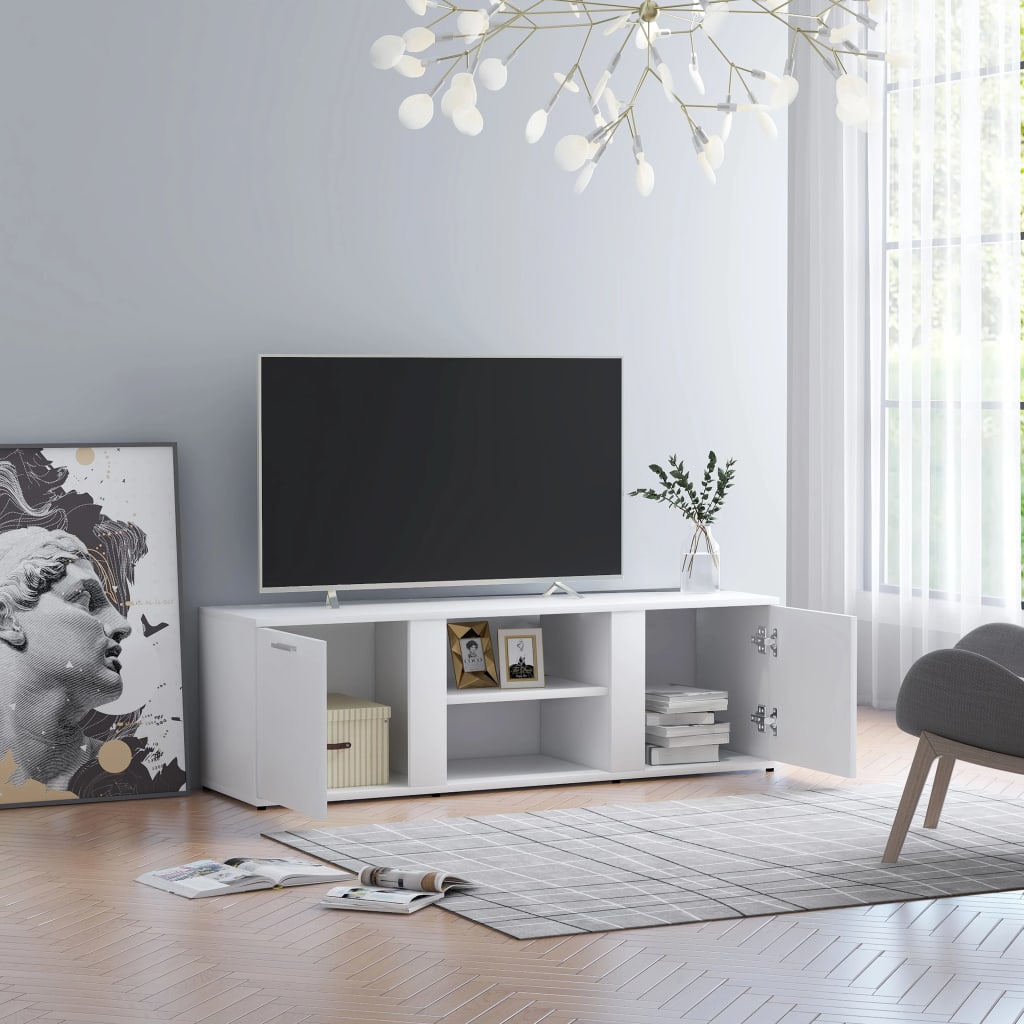 Modern Wooden TV Tele Stand Media Unit Cabinet With 2 Doors & Storage Shelf