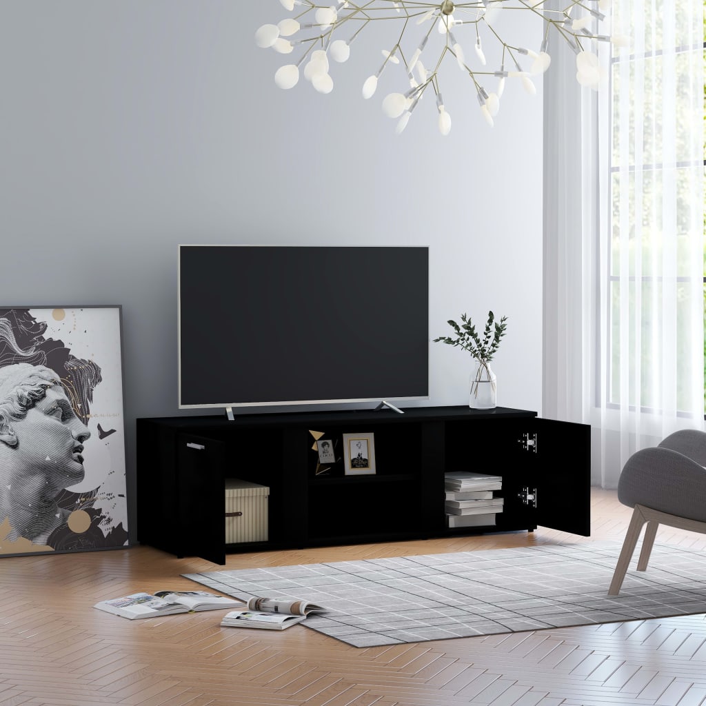 Modern Wooden TV Tele Stand Media Unit Cabinet With 2 Doors & Storage Shelf