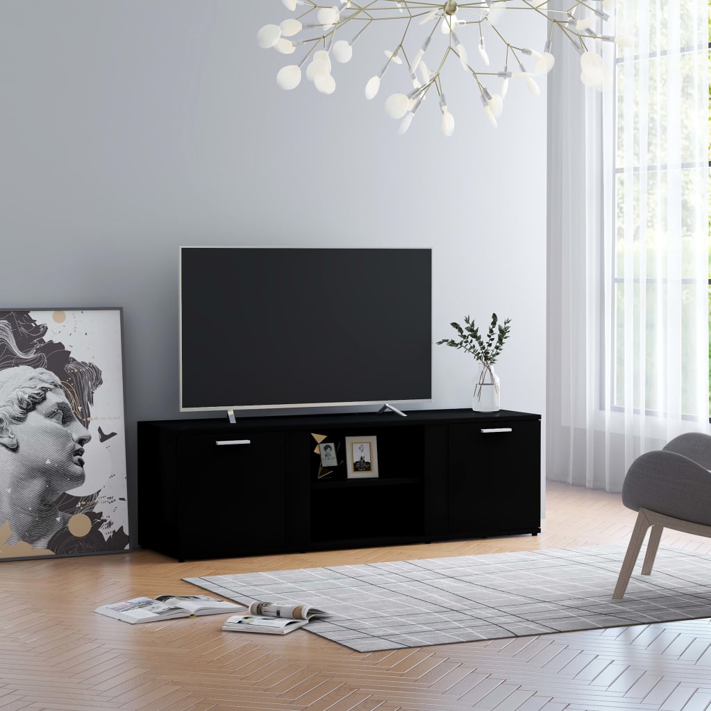Modern Wooden TV Tele Stand Media Unit Cabinet With 2 Doors & Storage Shelf