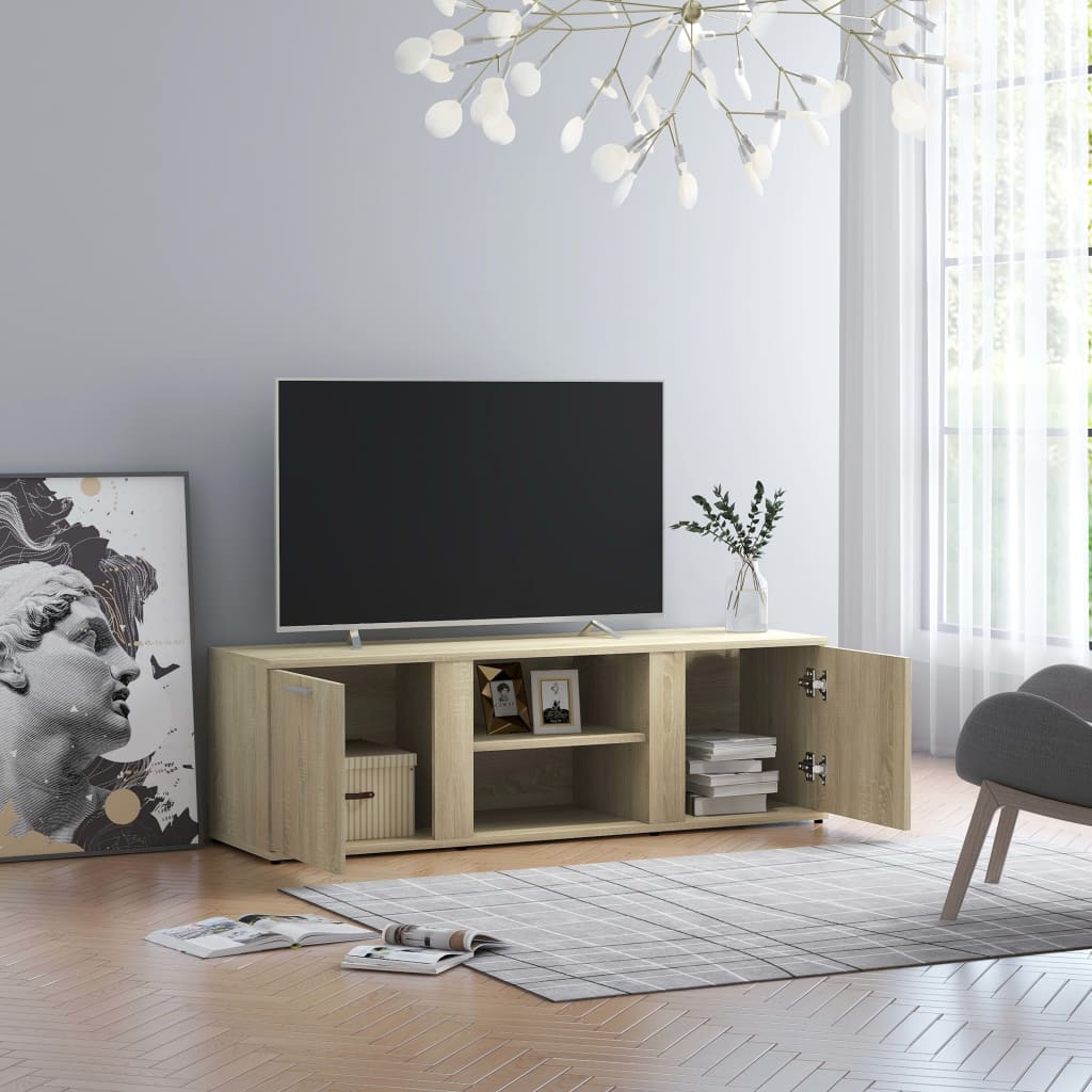 Modern Wooden TV Tele Stand Media Unit Cabinet With 2 Doors & Storage Shelf