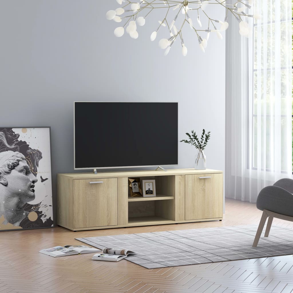 Modern Wooden TV Tele Stand Media Unit Cabinet With 2 Doors & Storage Shelf