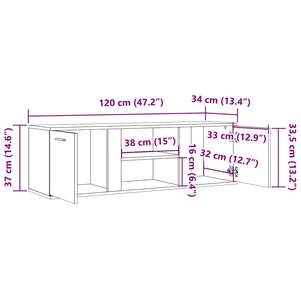 TV Cabinet Concrete Grey 120x34x37 cm Engineered Wood