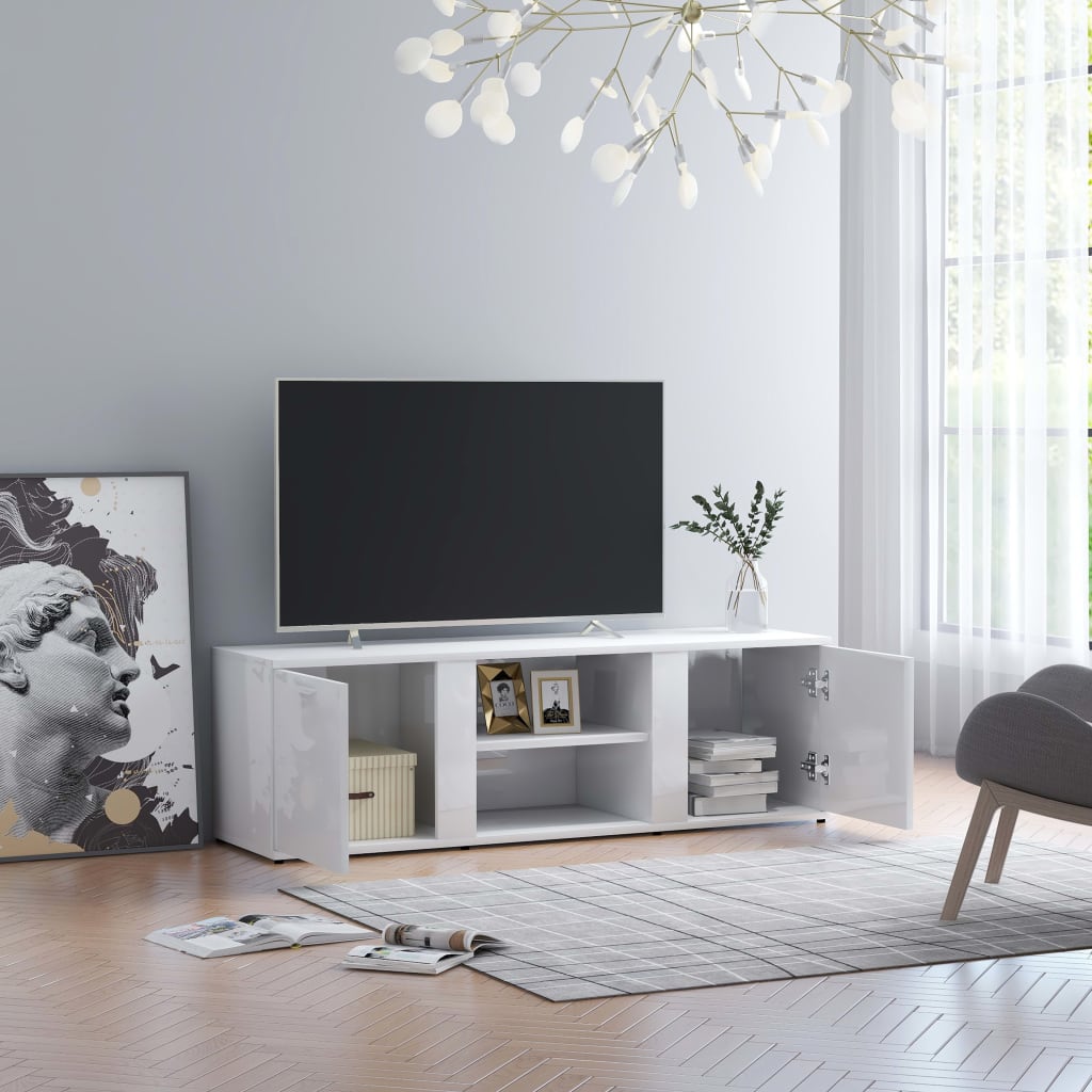 Modern Wooden TV Tele Stand Media Unit Cabinet With 2 Doors & Storage Shelf