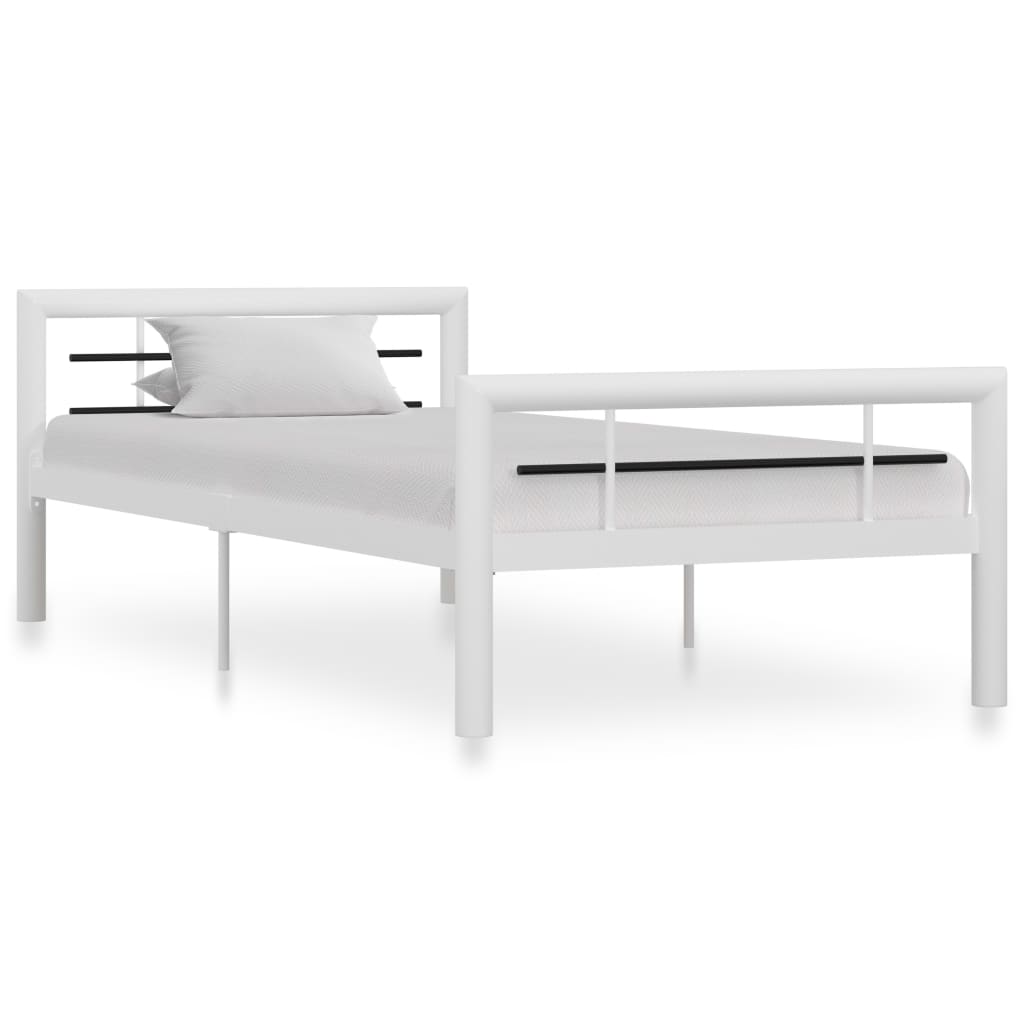Bed Frame White and Black Metal 90x200 cm