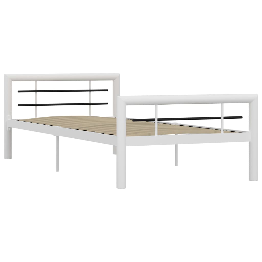 Bed Frame White and Black Metal 90x200 cm