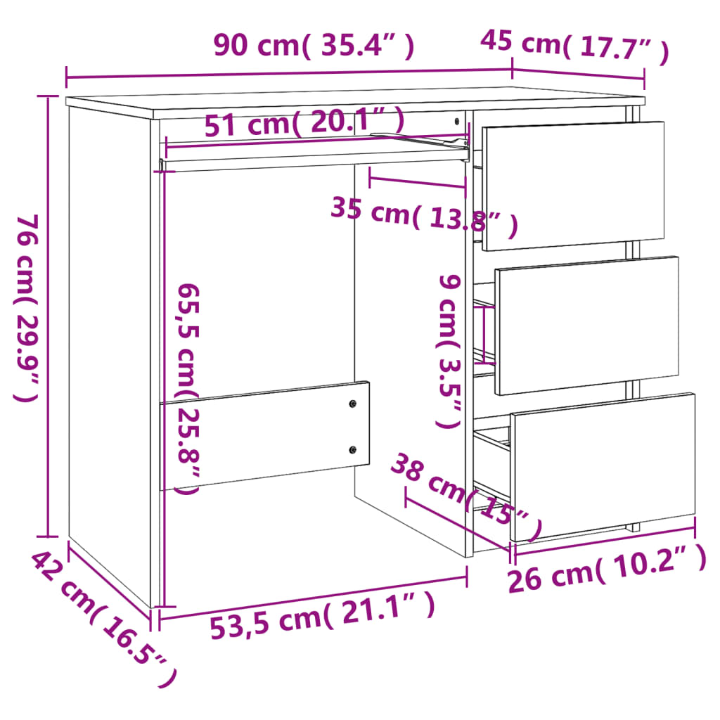 Modern Wooden Home Office Computer Desk Table With 3 Storage Drawers