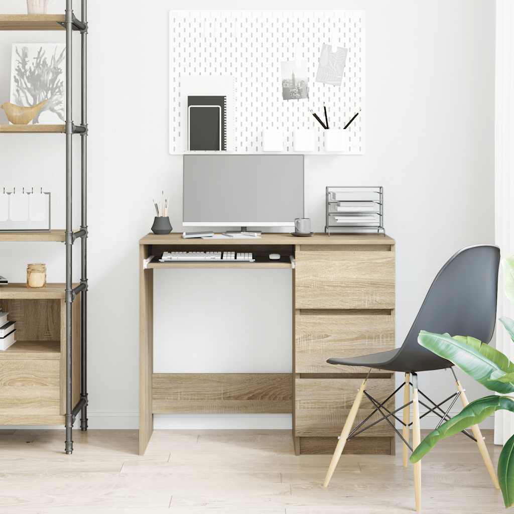 Modern Wooden Home Office Computer Desk Table With 3 Storage Drawers